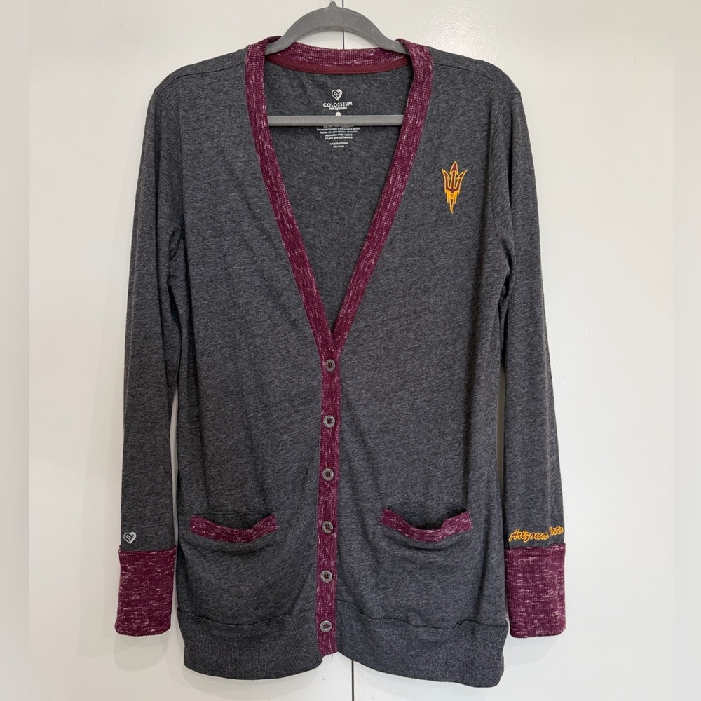 ASU Arizona State University Women's Gray & Maroon Cardigan Sweater/Jacket